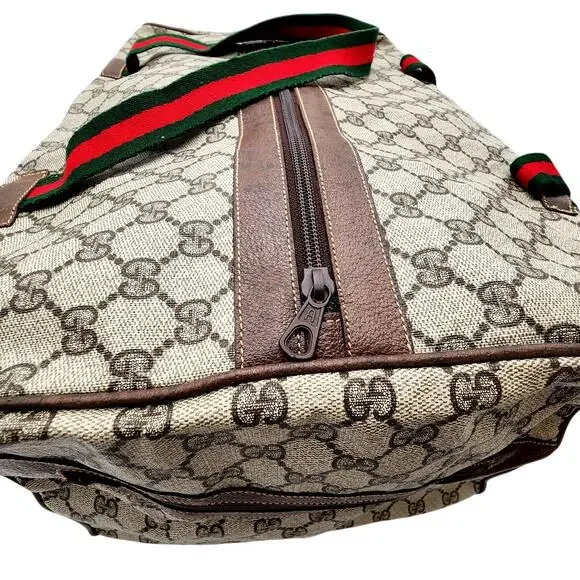 GUCCI GG SUPREME Canvas/Brown Leather Trim Folding Travel Carry VINTAGE - Picture 6 of 13